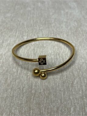 Gold Open Cuff Bracelet with Cube Accent